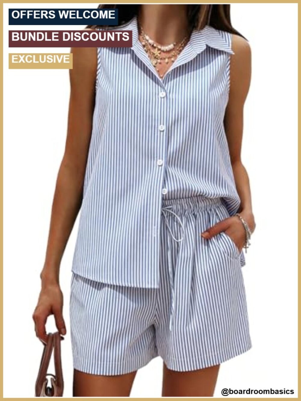 Cotton Sleeveless Button Down Shirt & Shorts Set 2 Piece Summer Outfit